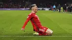 Gelandang Wales Harry Wilson berselebrasi setelah mencetak gol pertama untuk timnya ke gawang Kroasia pada matchday keenam Kualifikasi Euro 2024 Grup D di Stadion Kota Cardiff, Senin (16/10/2023) dini hari WIB. (Tim Goode/PA via AP)