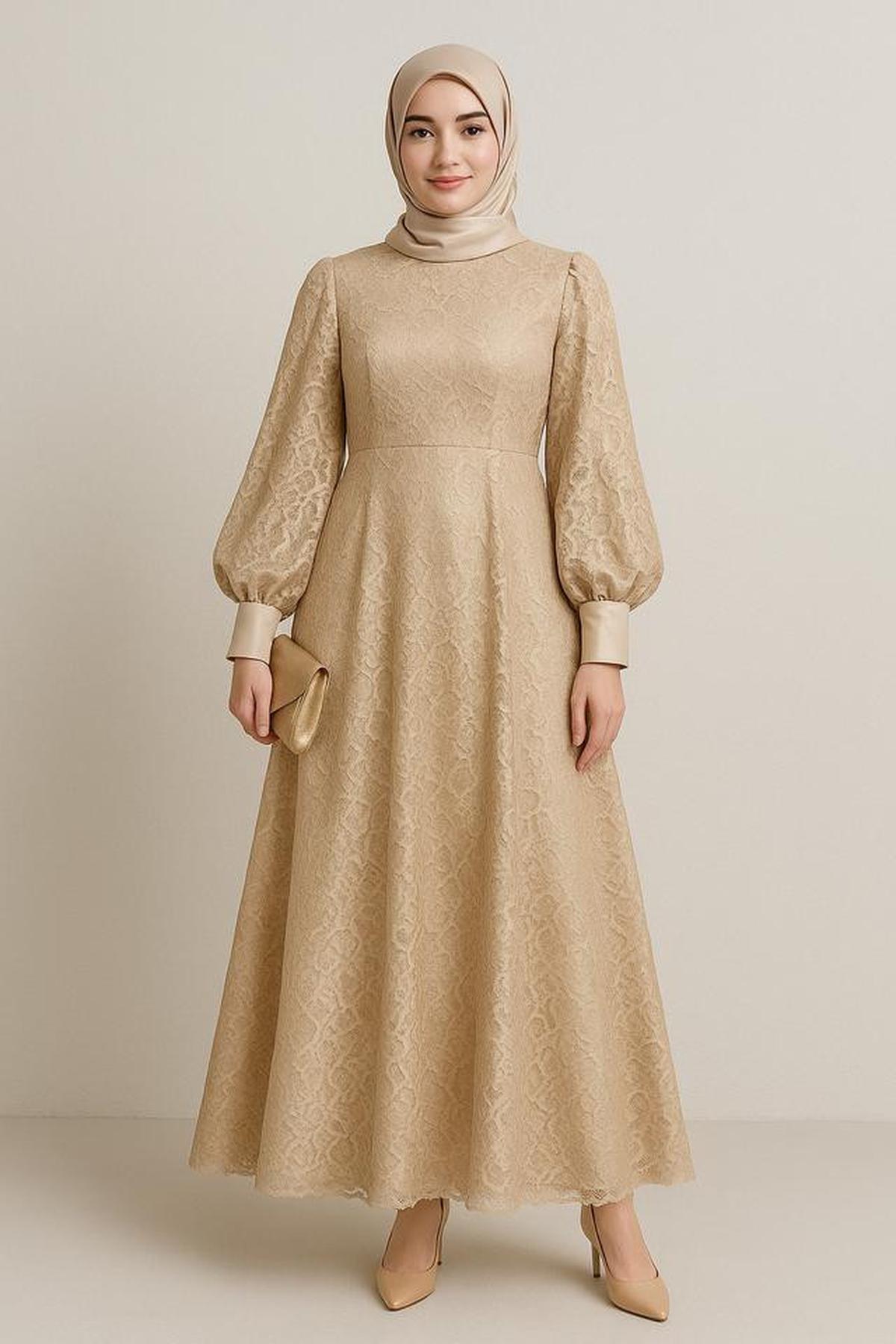 7 Model Gamis A-Line Brokat dengan Lengan Balon, Cocok untuk Segala Acara di 2025