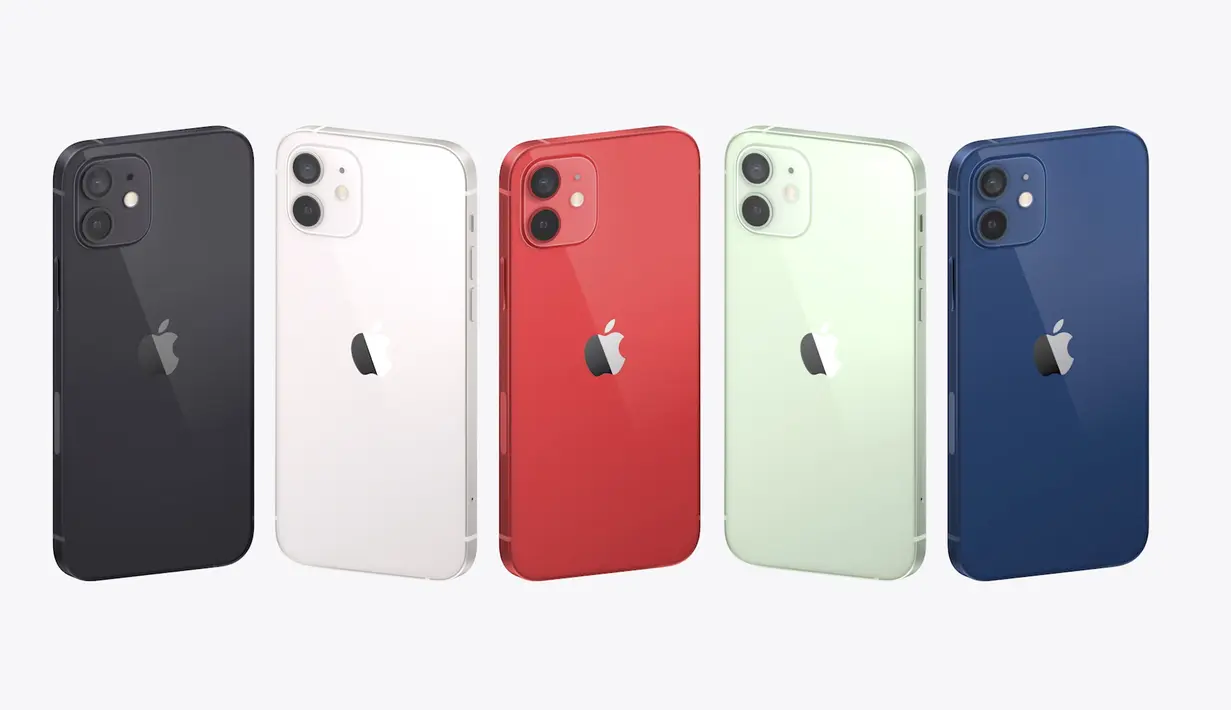 Tampilan iPhone 12 dengan teknologi 5G yang baru diluncurkan Apple, Selasa (13/10/2020. Apple meluncurkan seri iPhone 12 yang mendukung teknologi seluler 5G. (Apple via AP)