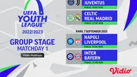 Jadwal dan Live Streaming UEFA Youth League 2022/2023 Pekan Perdana di Vidio, 6&7 September 2022. (Sumber : dok. vidio.com)