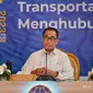 Menteri Perhubungan Budi Karya Sumadi dalam kegiatan Jumpa Pers Akhir Tahun (JPAT) 2023, di Kantor Kemenhub, Jakarta, Rabu (20/12/2023). (Dok Kemenhub)