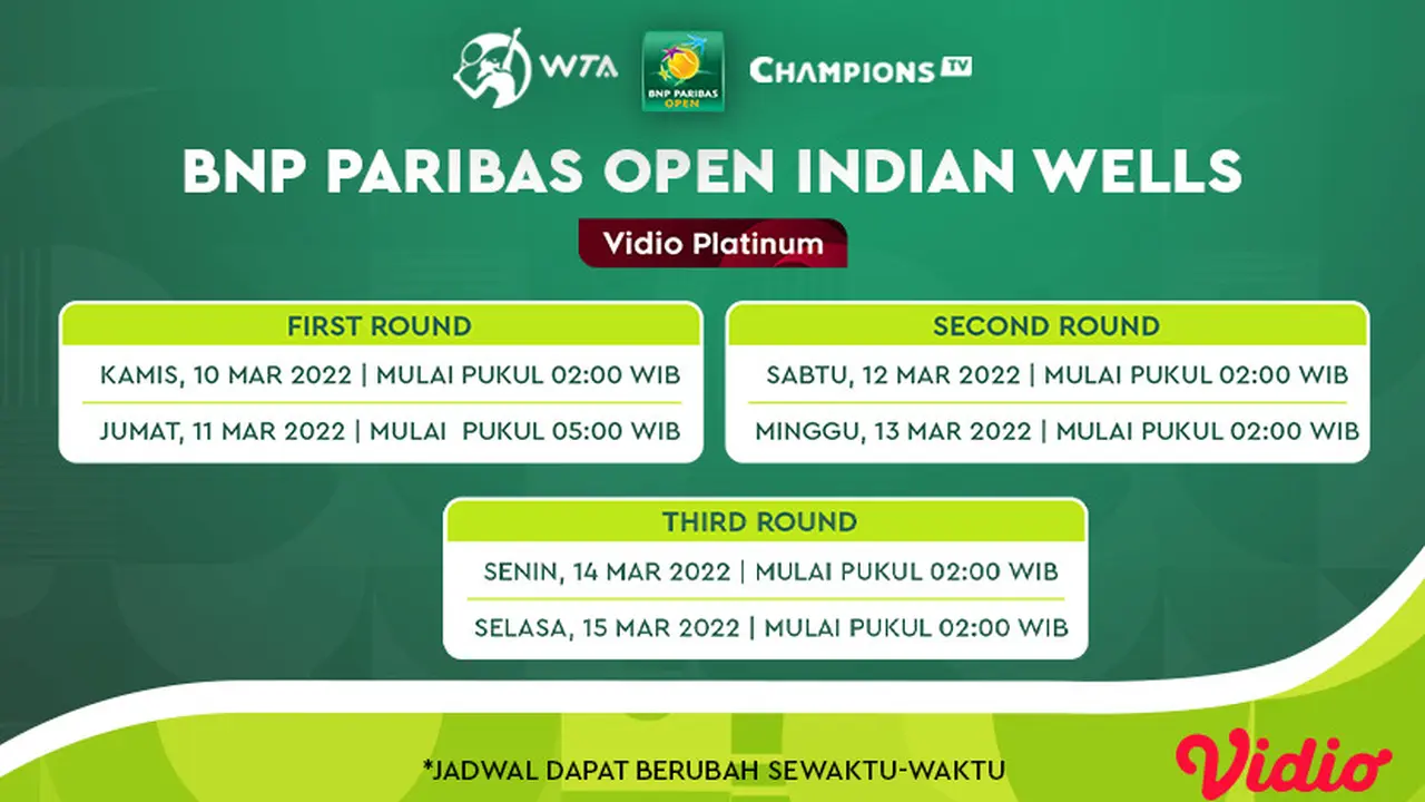 Link Live Streaming WTA 1000 BNP Paribas Open di Vidio Pekan Ini