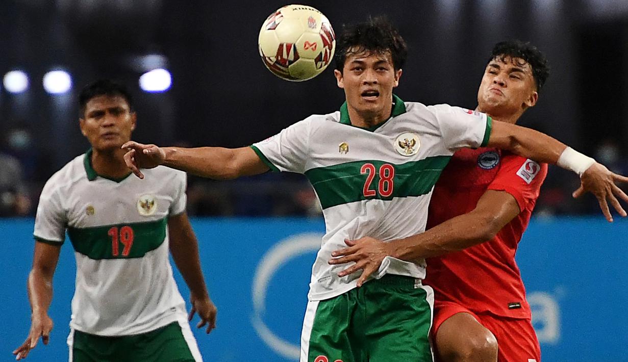 Alfeandra Dewangga. Seperti Witan Sulaeman, bek tengah berusia 20 tahun ini juga selalu diturunkan dalam 7 laga Timnas Garuda di Piala AFF 2020. Ia menjadi prototipe bek tengah modern lewat penampilannya, mampu bertahan dan mampu menyerang. Satu gol berhasil dikoleksinya. (AFP/Roslan Rahman)