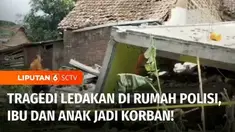Rumah seorang polisi di Kabupaten Mojokerto, Jawa Timur, meledak. Akibat ledakan tersebut rumah tetangganya ikut hancur, hingga menewaskan seorang ibu dan anak.