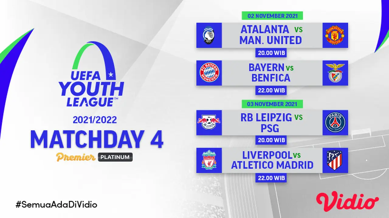 Jadwal dan Live Streaming UEFA Youth League Matchday 4 di Vidio Pekan Ini