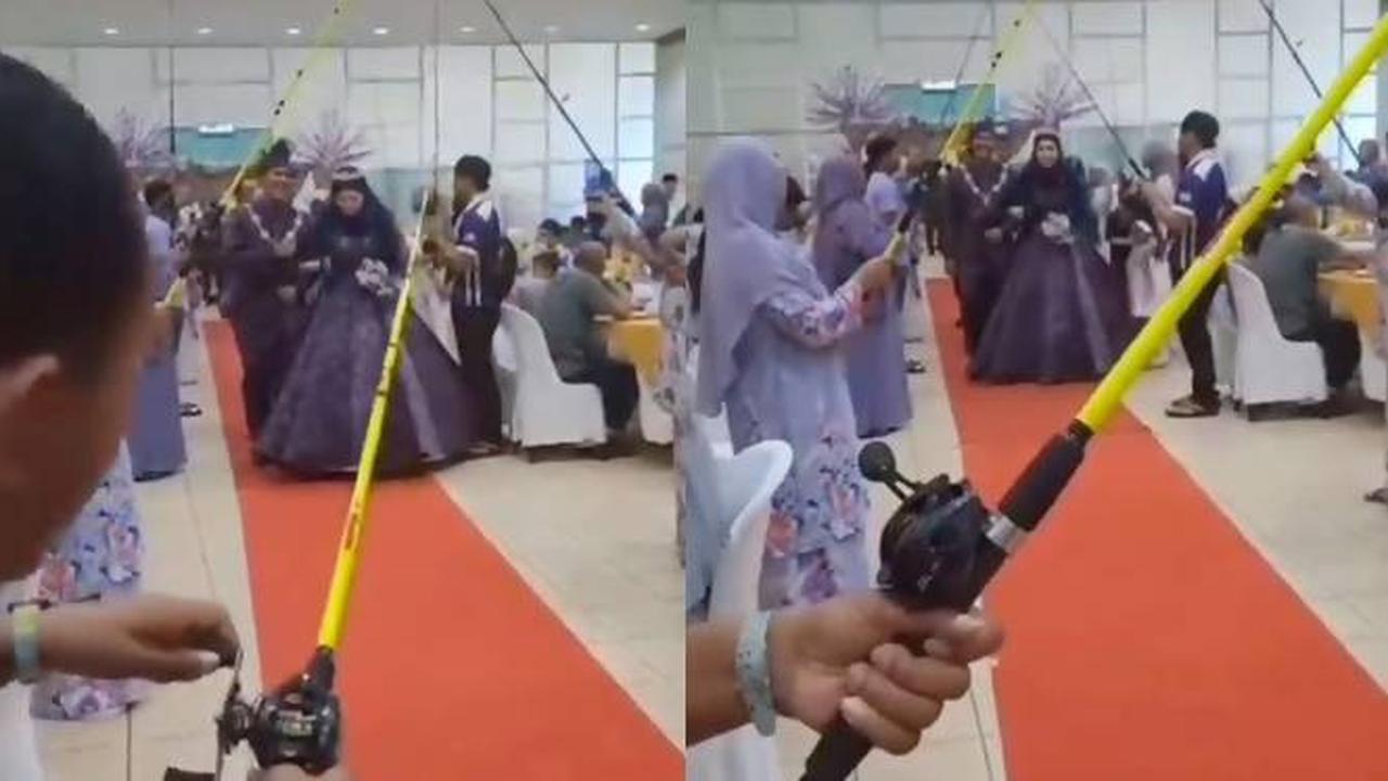 Viral, Momen Pernikahan Disambut Pancing Bak Upacara Pedang Pora Ini Kocak