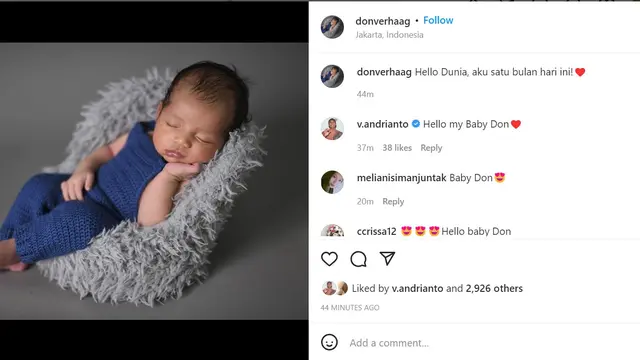 Anak hasil pernikahan Jessica Iskandar dan Vincent Verhaag. (Instagram @donverhaag)