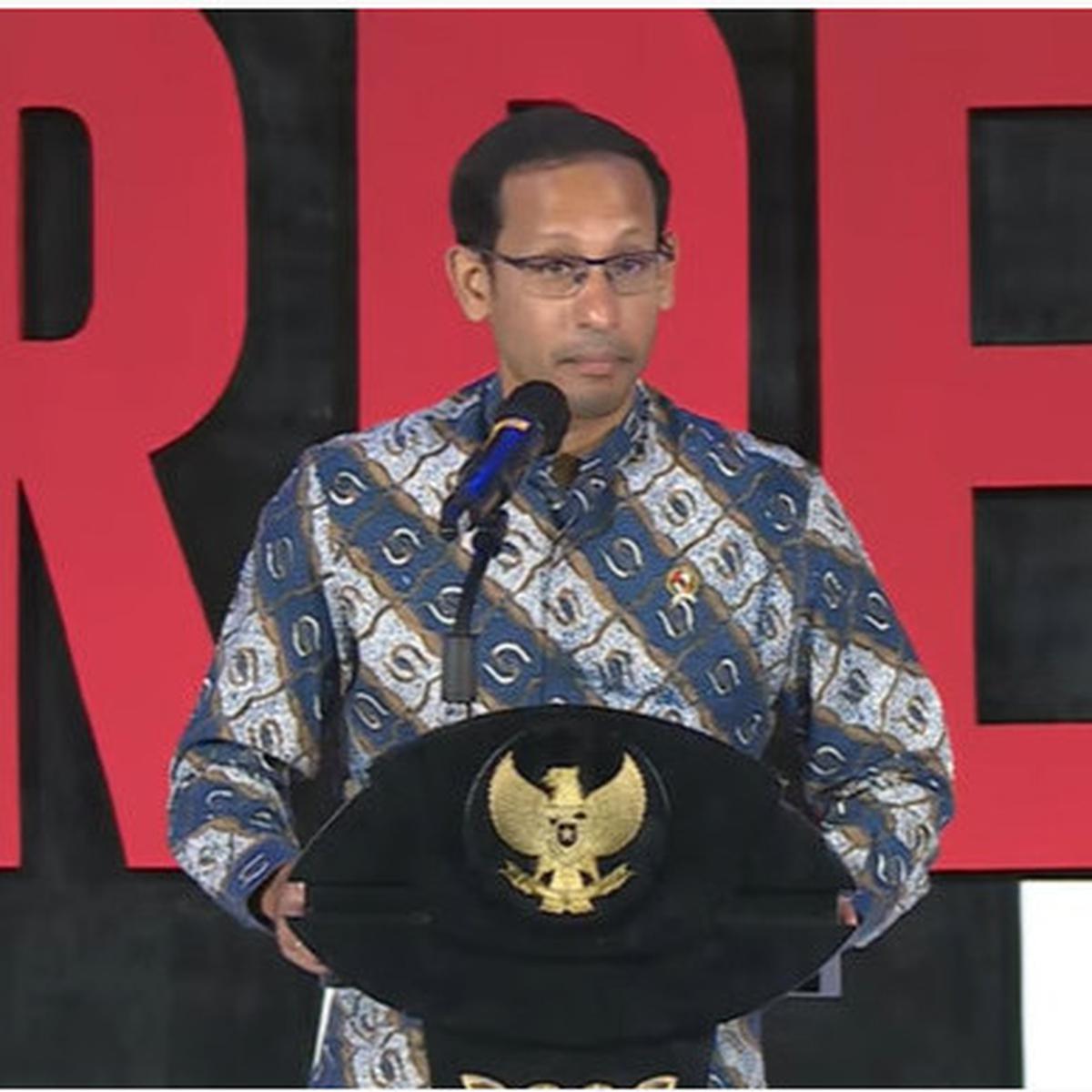 Mendikbud Ristek Nadiem Anwar Makarim pada acara Merdeka Belajar: Dana Abadi Perguruan Tinggi di Jakarta, Senin (27/6/2022).