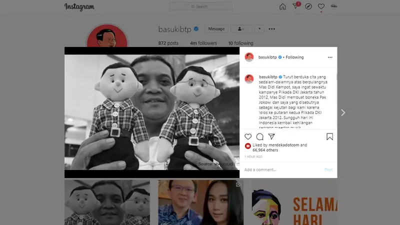 Kenangan Ahok dapat kejutan dari Didi Kempot saat Pilkada 2012