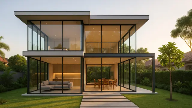 Desain Rumah Minimalis Mewah 2025 Dengan Fasad Full Glass/Ilustrasi gambar oleh AI