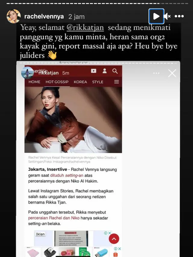 Unggahan Rachel Vennya. (Foto: Instagram @rachelvennya)