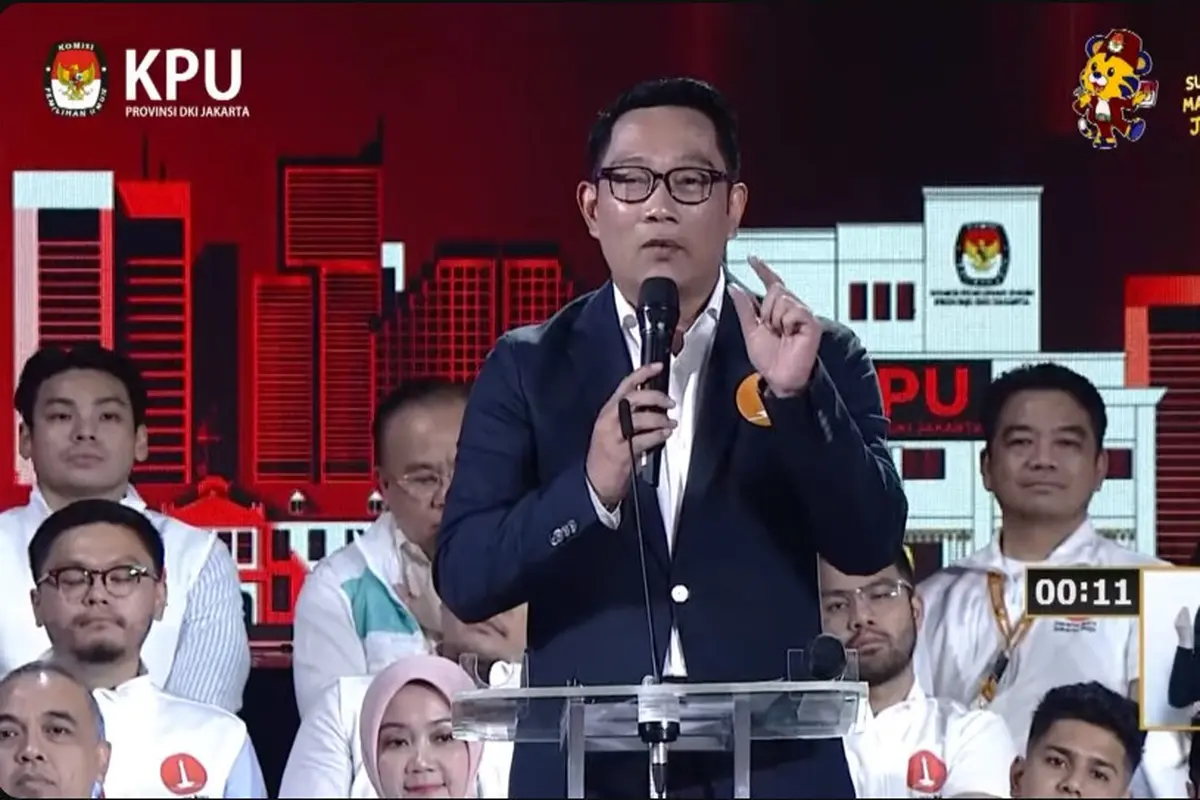 Calon gubernur (Cagub) nomor urut 1 Ridwan Kamil saat debat terakhir atau debat ketiga Pilkada Jakarta 2024.