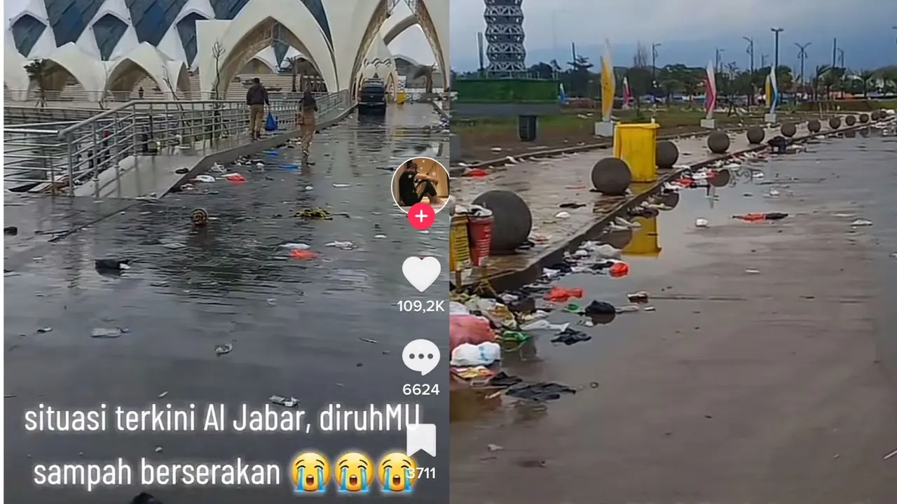 Kondisi Masjid Al Jabbar Jawa Barat yang banyak sampah
