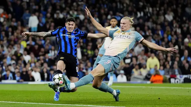 Foto: Erling Haaland Mati Kutu, Manchester City Kewalahan Hadapi Inter Milan di Liga Champions