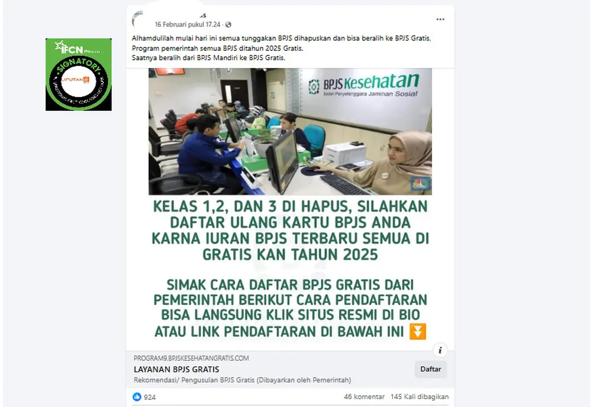 Tangkapan layar klaim pendaftaran penghapusan tunggakan BPJS Kesehatan dan iuran gratis