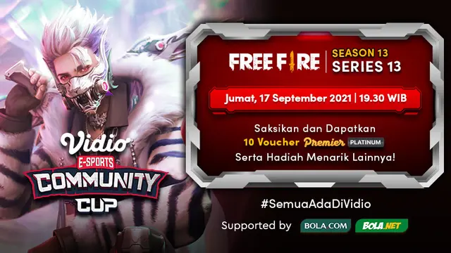 Jadwal dan Live Streaming Vidio Community Cup Season 13 Free Fire Series 13, Jumat 17 September 2021
