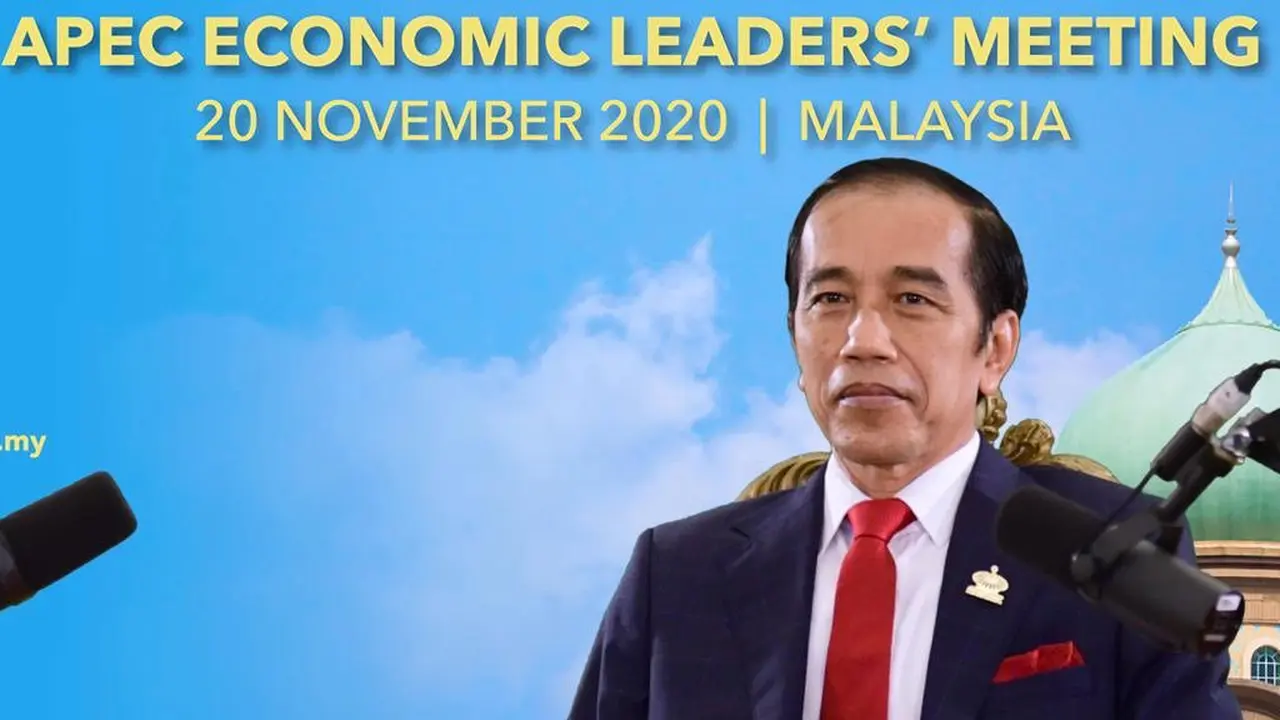 Presiden Jokowi hadir dalam Konferensi Tingkat Tinggi Kerja Sama Ekonomi Asia-Pasifik (KTT APEC). Jokowi ikut secara virtual dari Istana Kepresidenan Bogor, Jawa Barat, Jumat (20/11/2020).