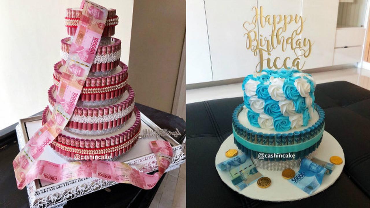 Money cake, kue ulang tahun bertema uang.