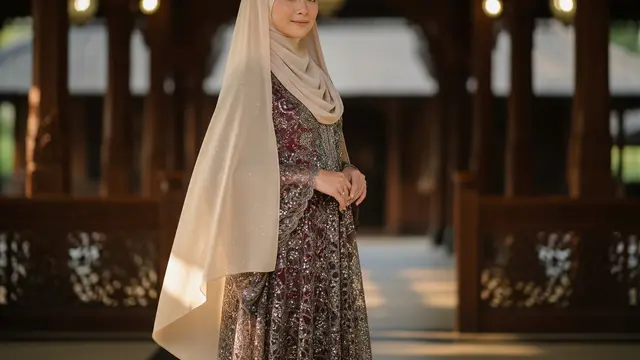 Model Gamis Brokat Arabic Style dengan Sentuhan Glamor