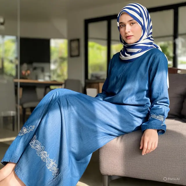 Ilustrasi Gamis Jeans Simpel (Created by AI)