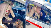 Pengantin wanita nyetir mobil sendiri (TikTok/@ekasucimakeup)