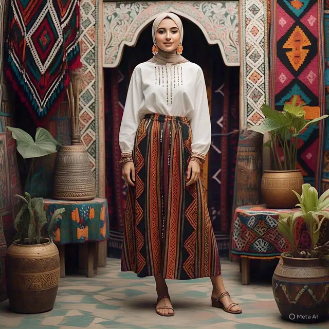 Midi Skirt Tribal dengan Peasant Blouse