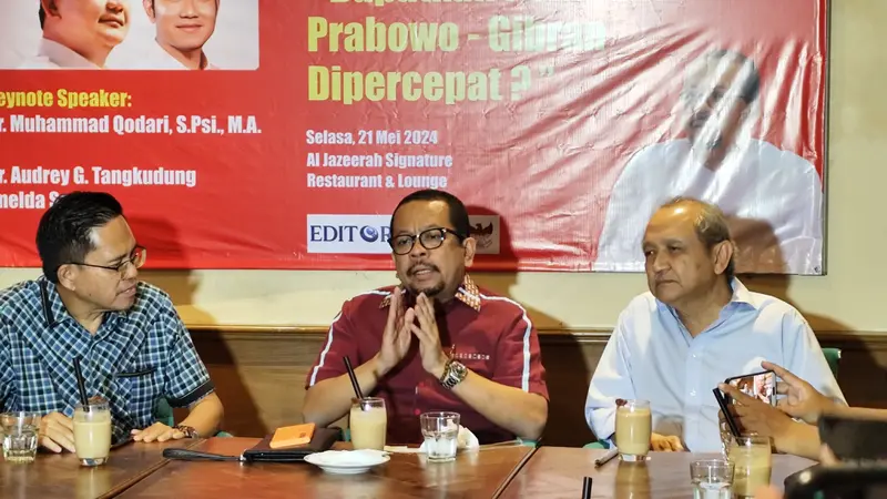 Direktur Eksekutif Indo Barometer, Muhammad Qodari saat menghadiri acara diskusi publik yang digelar Indonesia Political Forum, pada Selasa 21 Mei 2024.
