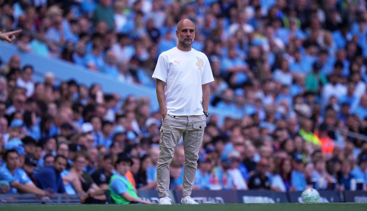 Guardiola memainkan laga terakhirnya dengan The Cityzens dengan menjamu Aston Villa di Liga Inggris 2025/2026 pada Minggu (25/05/2026) waktu setempat. (AP Photo/Alastair Grant)