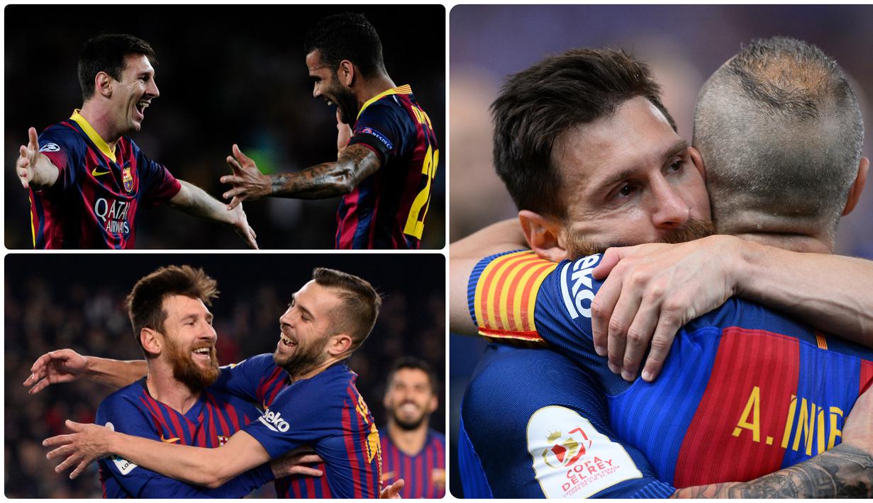 Lionel Messi menjadi pemain dengan koleksi Ballon D'Or terbanyak sepanjang sejarah. Langkah panjang Messi meraih berbagai prestasi di Barcelona tak lepas dari rekan-rekan setimnya selama di Camp Nou. Berikut 5 rekan setim terbaik Lionel Messi di Barcelona.(Kolase foto AFP)