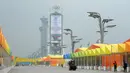Foto pada 17 Agustus 2020 memperlihatkan lokasi outdoor sementara Pameran Perdagangan Jasa Internasional China (China International Fair for Trade in Services/CIFTIS) di Beijing. Lokasi dan fasilitas outdoor sementara untuk pameran tersebut selesai dibangun pada Senin (17/8). (Xinhua/Zhang Chenlin)