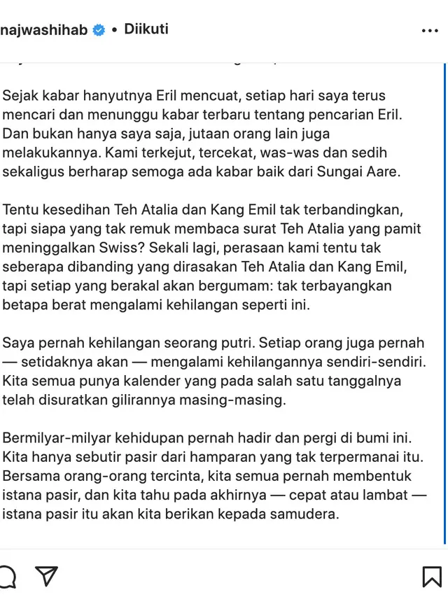 Unggahan Najwa Shihab. (Foto: Dok. Instagram @najwashihab)