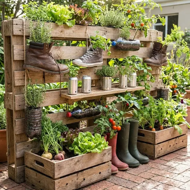 Desain Kebun Sayur Pakai Sepatu Bekas