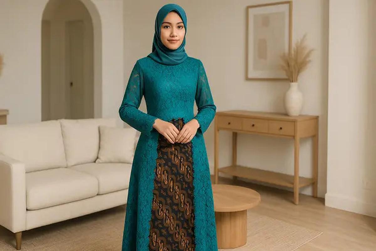 8 Model Gamis Brokat Kombinasi Batik Terbaru Tren 2025, Anggun dan Penuh Karakter