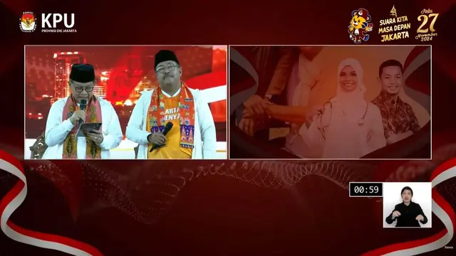 Paslon Pilkada Jakarta 2024 nomor urut 3 Pramono Anung-Rano Karno saat menutup debat perdana Pilkada Jakarta 2024, Minggu (6/10/2024).
