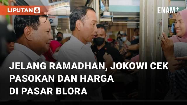 Presiden Jokowi mengunjungi Pasar Mendenrejo di Kabupaten Blora, Jumat (10/3/2023). Jokowi mengecek harga dan pasokan barang kebutuhan pokok menjelang Ramadhan