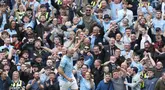 Manchester City meraih kemenangan pada pekan ke-4 Premier League 2024/2025, Sabtu (14/9/2024) malam WIB. Menjamu Brentford, The Citizens menang dengan skor 2-1. (AP Photo/Scott Heppel)