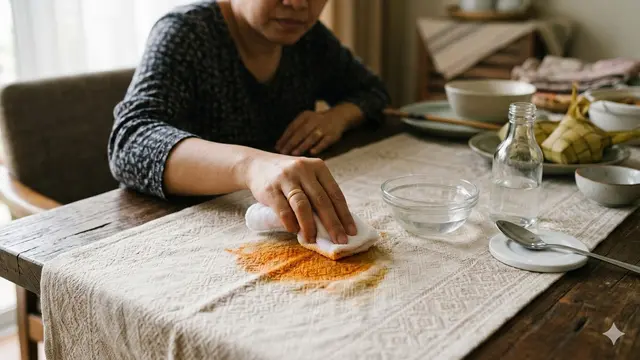 Cara Menghilangkan Noda Minyak Ketupat Sayur (Foto: Gemini AI)