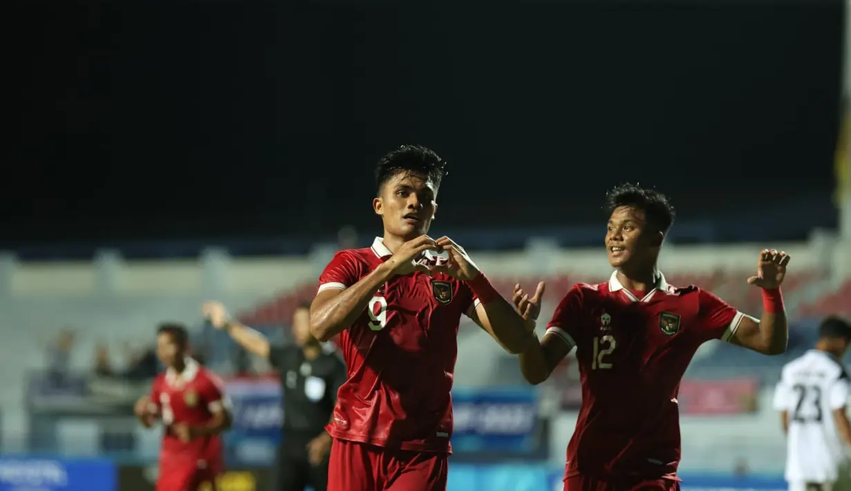 Penyerang Timnas Indonesia U23, Muhammad Ramadhan Sananta berselebrasi setelah mencetak gol ke gawang Timor Leste pada laga Grup B Piala AFF U-23 2023 di Rayong Provincial Stadium, Thailand, Minggu (20/8/2023). (Foto:Dok PSSI)