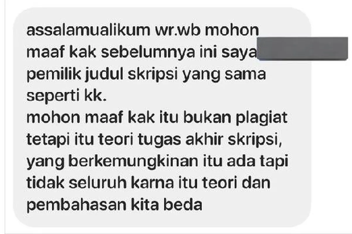 Tangkapan layar terduga pelaku plagiat skripsi