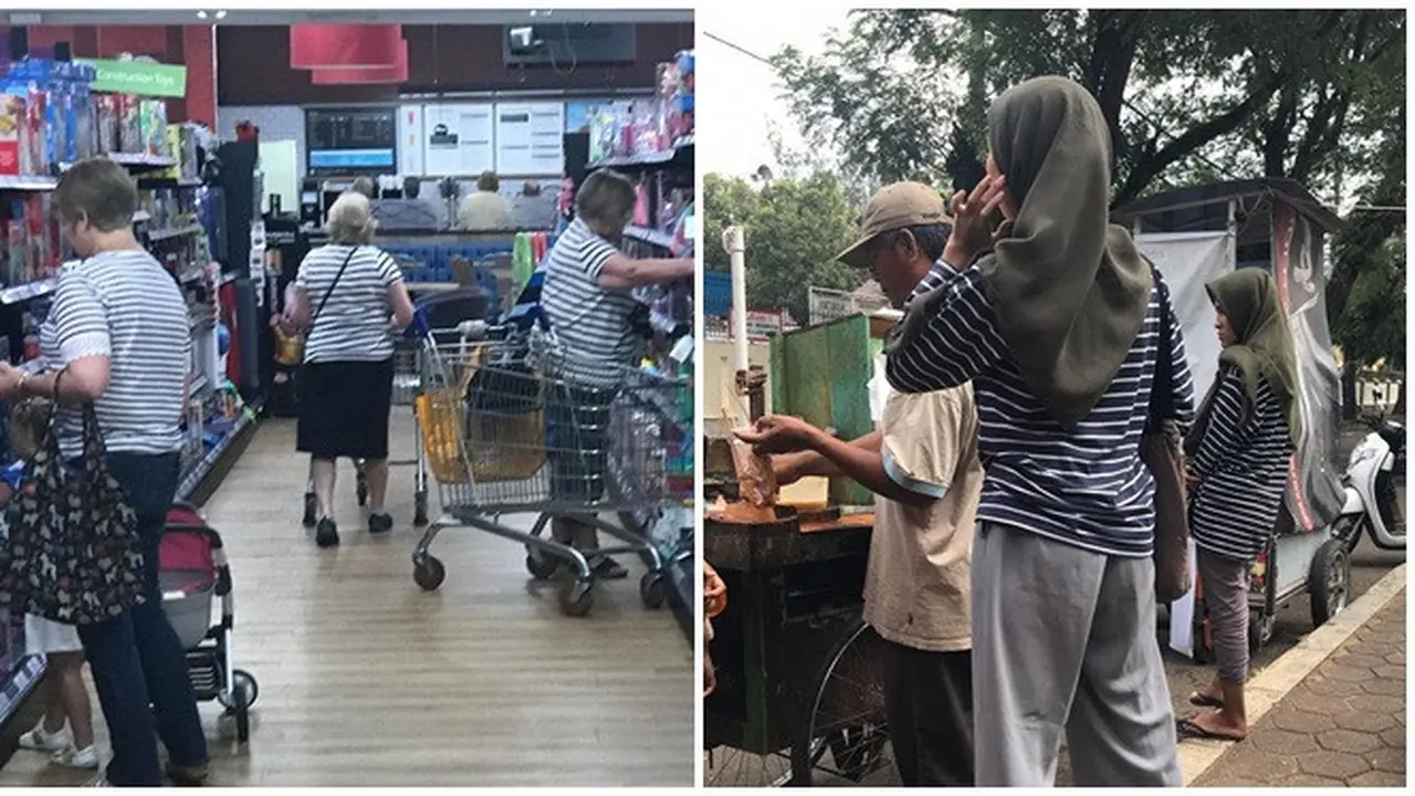 8 Potret Orang Enggak Sengaja Pakai Baju Kembar di Tempat Umum Ini Kocak Banget
