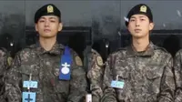 RM dan V BTS muncul di foto resmi militer pertama mereka. (dok. X @SaadMas25979190 via aplikasi&nbsp;The Camp)