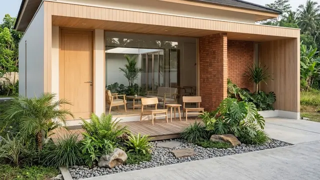 Rumah Kayu dan Bata dengan Gaya Japandi Natural