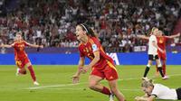 Selebrasi Aitana Bonmati dalam laga Jerman vs Spanyol di semifinal Euro Wanita 2025, Kamis (24/7/2025) dini hari WIB. (AP Photo/Alessandra Tarantino)