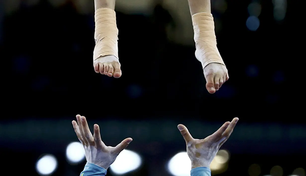 Aksi pesenam Bulgaria pada Pesta Olah Raga Eropa di Baku, Azerbaijan. (REUTERS/Kai Pfaffenbach)