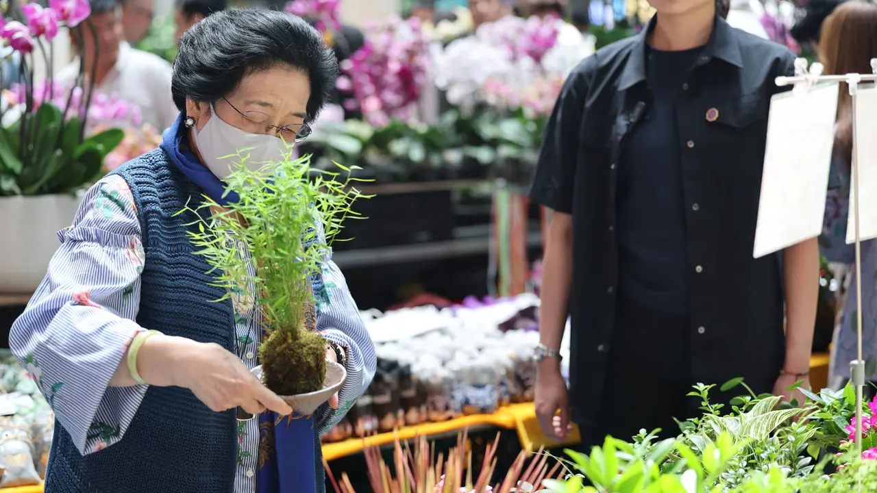 Presiden Kelima Republik Indonesia sekaligus Ketua Umum PDI Perjuangan (PDIP), Megawati Soekarnoputri meninjau Pasar Bunga Dounan, China.