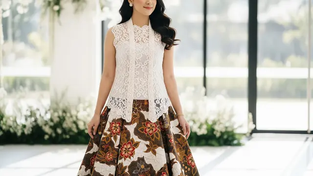Model Atasan Brokat dengan Rok Batik Payung