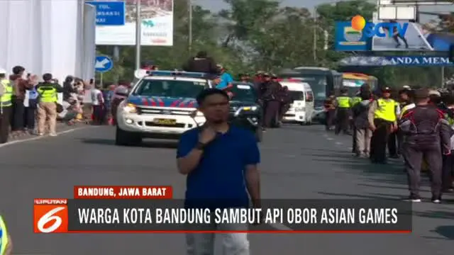 Api obor Asian Games 2018 tiba di Kota Bandung, Jawa Barat, Sabtu 11 Agustus 2018 pagi dan disambut dengan meriah oleh warga Kota Kembang.