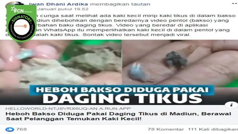 Cek Fakta: Viral Kabar Tentang Bakso Kaki Tikus di Madiun, Jawa Tengah