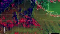 Sebaran abu vulkanik Gunung Anak Krakatau masih terpantau pada Senin (7/9/2026) sore. (Liputan6.com/ Dok BMKG).