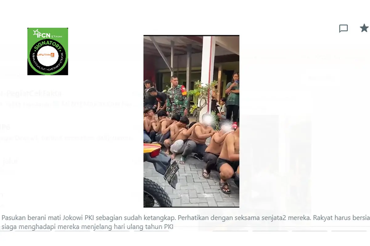 Tangkapan layar klaim klaim video pasukan berani mati Jokowi tertangkap